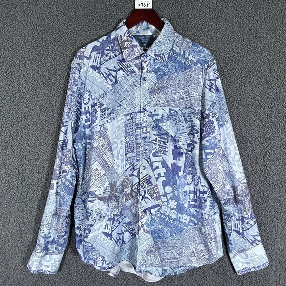 Robert Graham Japanese Words Graffiti Button Up Shirt - Men's Size XL - White - Picture 1 of 9